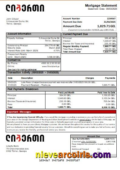 Georgia Liberty Bank mortgage statement